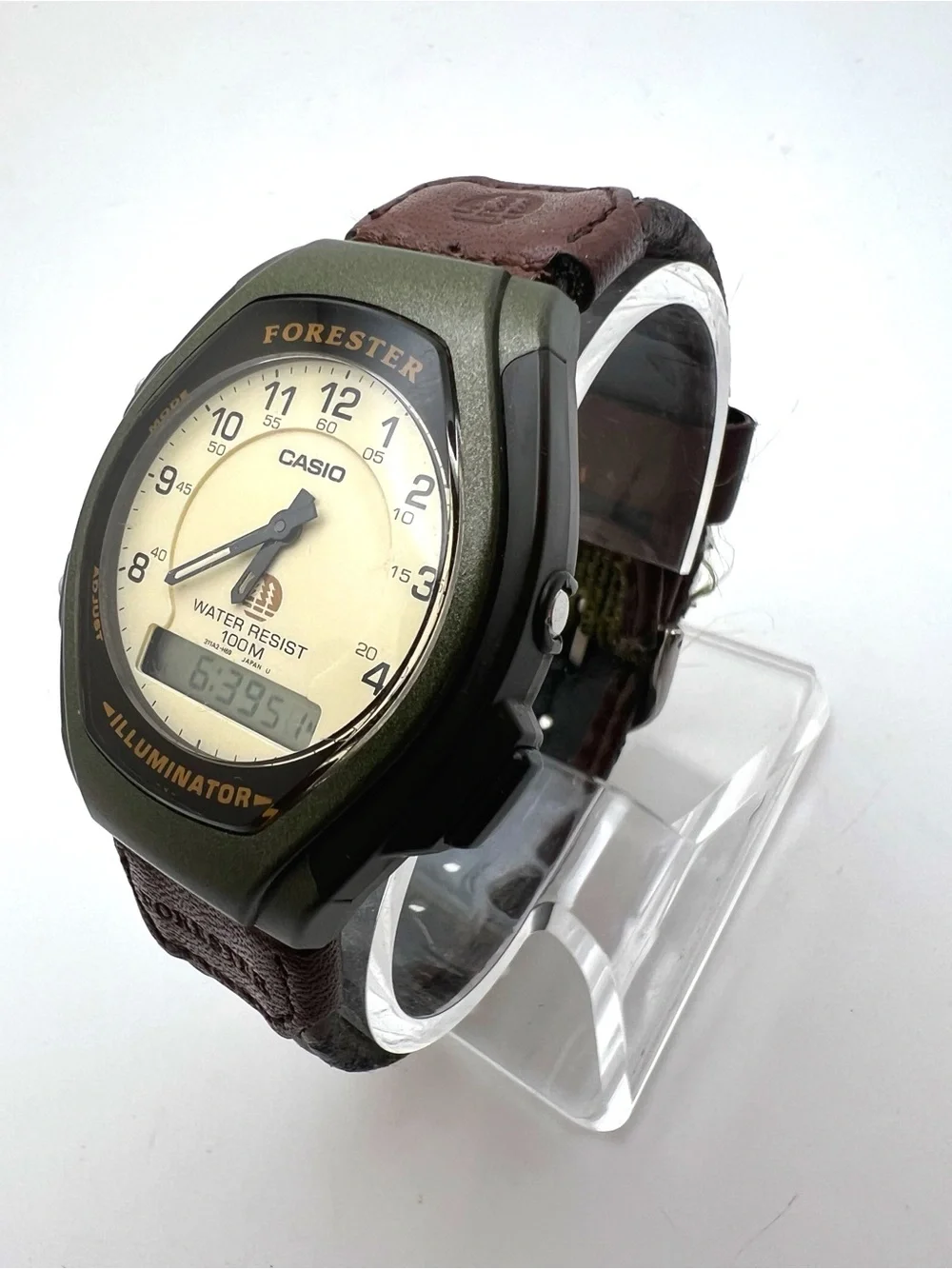 Casio Forester FT-600W Watch — Cream Dial, Olive Case, Brown Strap